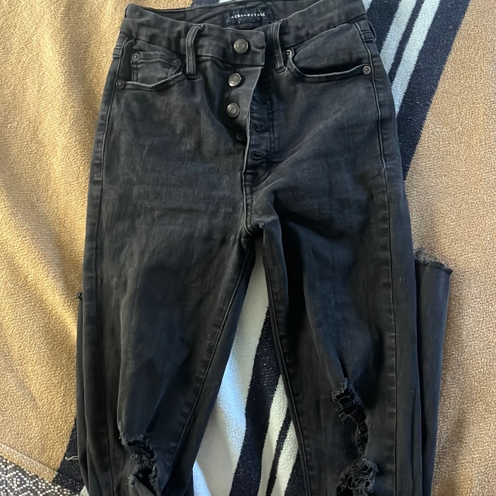 Multiple button, black jeans, Aeropostale